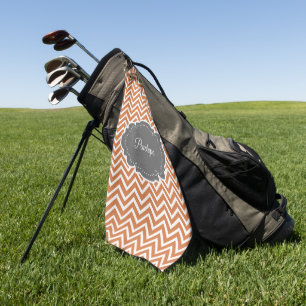 Orange Chevron Personalized Golf Towel
