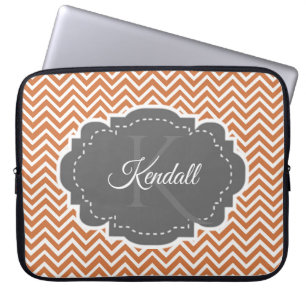Orange Chevron Personalized Laptop Sleeve