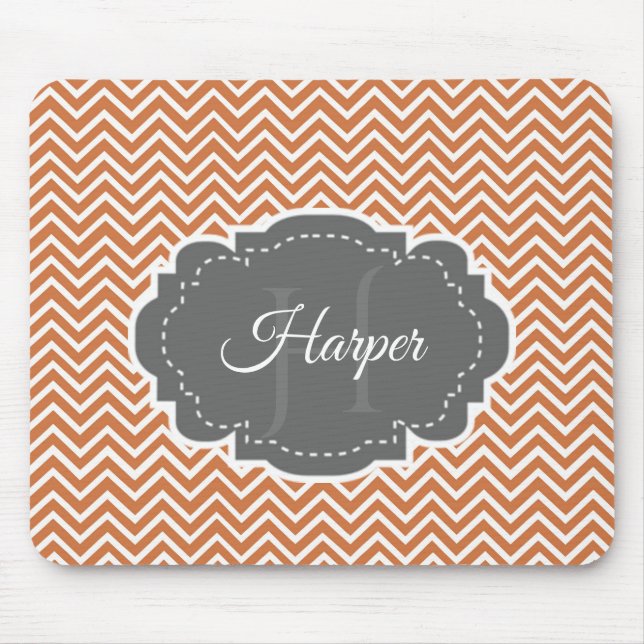 Orange Chevron Personalized Mouse Pad (Front)