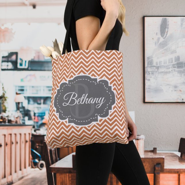 Orange Chevron Personalized Tote Bag (Orange Chevron Personalized Tote Bag)