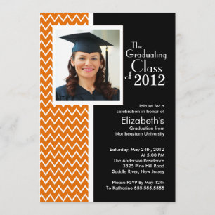 Orange Chevron Photo Graduation Party Invitation