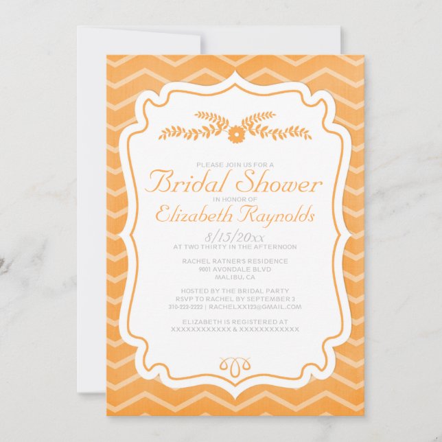 Orange Chevron Stripes Bridal Shower Invitations (Front)