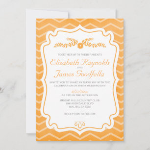 Orange Chevron Stripes Wedding Invitations
