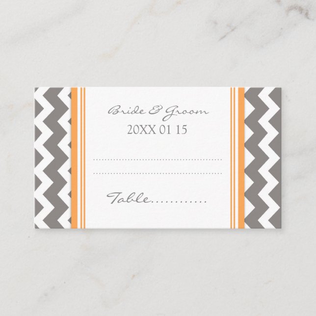 Orange Chevron Wedding Table Place Setting Cards (Front)