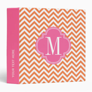 Orange Chevron Zigzag Personalized Monogram Binder