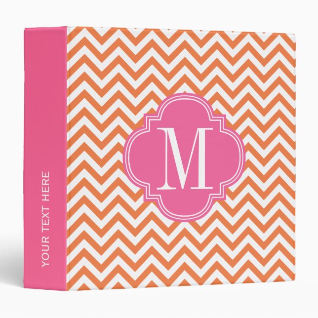Orange Chevron Zigzag Personalized Monogram Binder (Front/Spine)