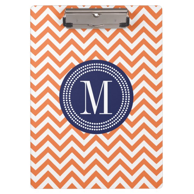 Orange Chevron Zigzag Personalized Monogram Clipboard (Front)