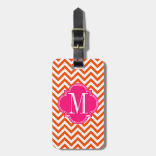 Orange Chevron Zigzag Personalized Monogram Luggage Tag