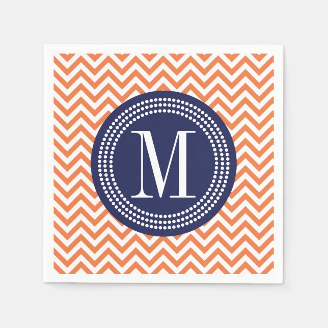 Orange Chevron Zigzag Personalized Monogram Napkin (Front)