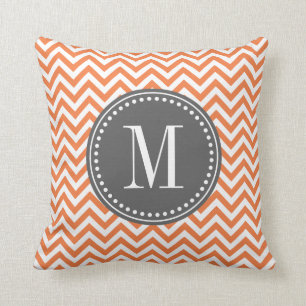 Orange Chevron Zigzag Personalized Monogram Throw Pillow