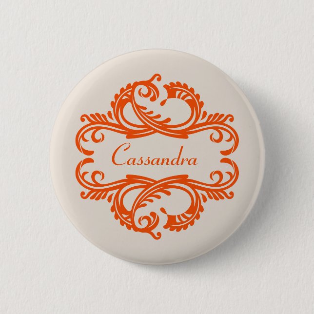 Orange Chic Damask Button (Front)