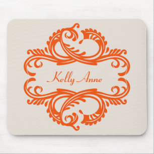 Orange Chic Damask Mousepad