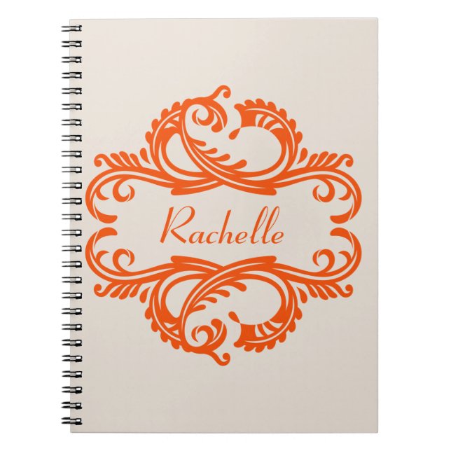 Orange Chic Damask Notebook (Front)