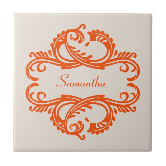 Orange Chic Damask Tile (Front)