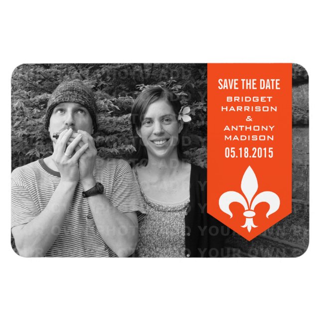 Orange Chic Flourish Banner Save the Date Magnet (Horizontal)