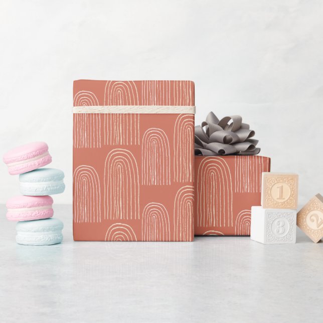 Orange Chic Mid Mod Rainbow Wrapping Paper (Baby Shower)
