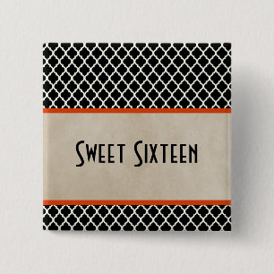 Orange Chic Quatrefoil Sweet 16 Button