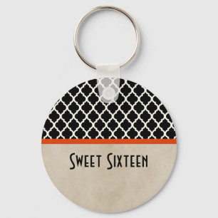 Orange Chic Quatrefoil Sweet 16 Keychain