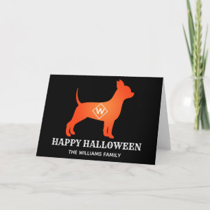 Orange Chihuahua Happy Halloween Family Name Card