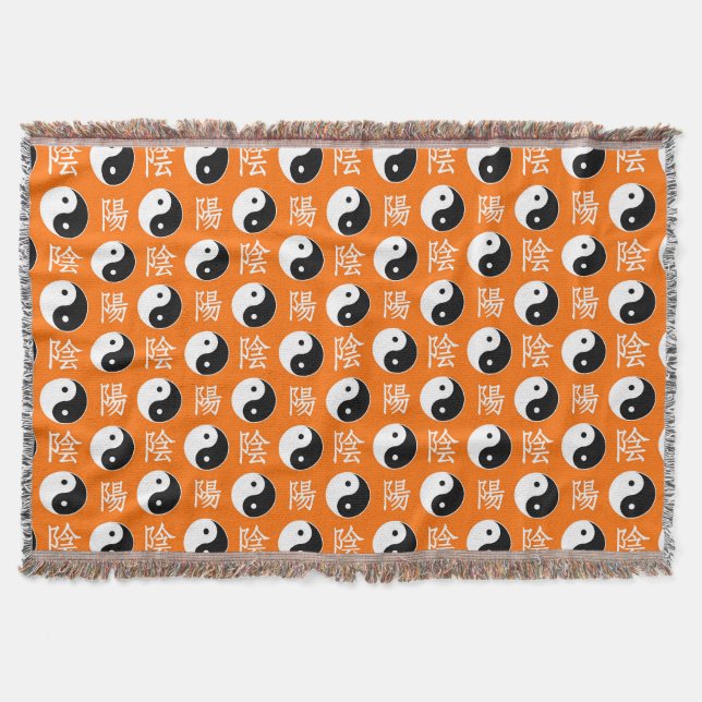 Orange Chinese Yin Yang Pattern Throw Blanket (Front)