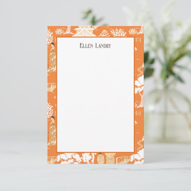 Orange Chinoiserie Pagodas Thank You Card (Standing Front)