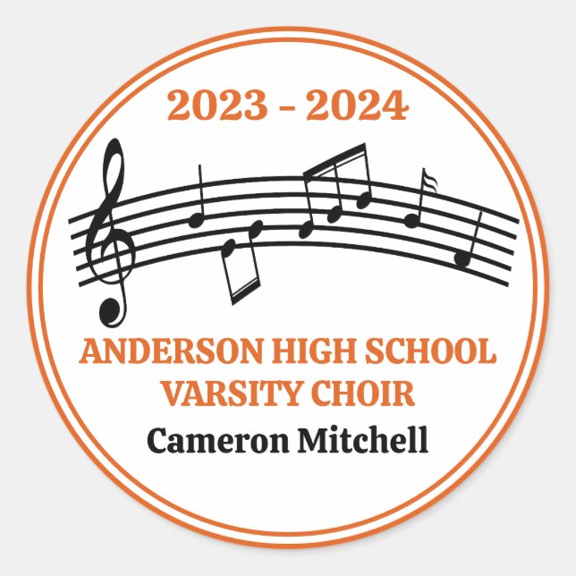Orange Choir Custom High School Graduation Party Classic Round Sticker (Front)