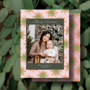 Orange Christmas Cactus Floral Photo Christmas Holiday Card