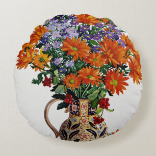 Orange Chrysanthemums Round Pillow