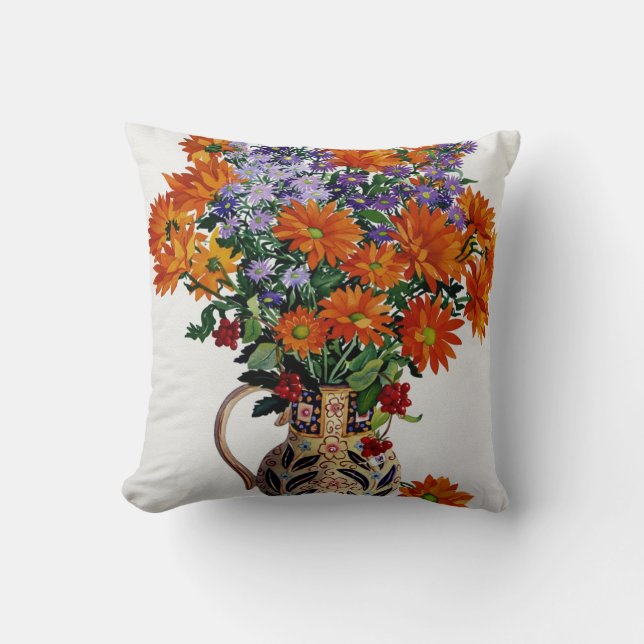 Orange Chrysanthemums Throw Pillow (Front)
