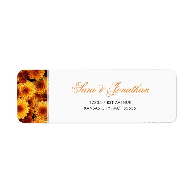 Orange Chrysanthemums Wedding Return Address (Front)