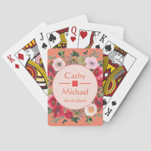 Orange circle floral wreath modern Chinese wedding Playing Cards