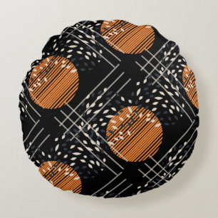 Orange Circles Abstract Vintage Pattern Round Pillow