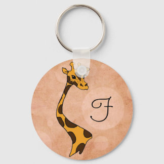 Orange Circles Cartoon Giraffe ~ Round Keychain
