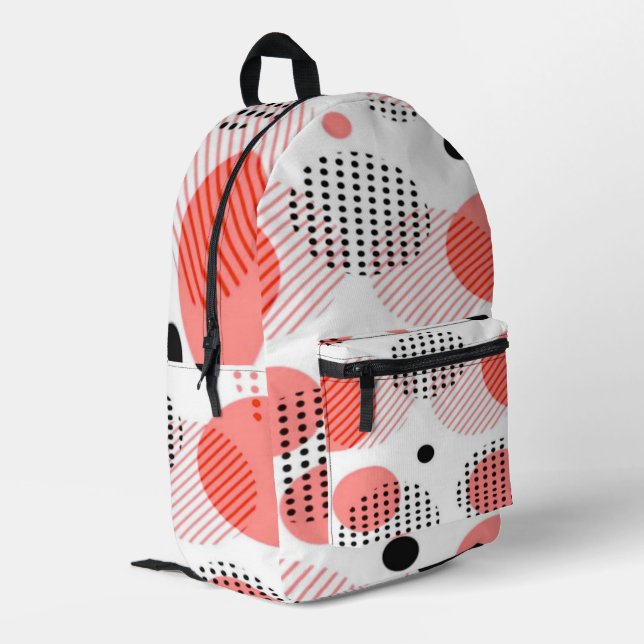 Orange Circles with Black Polka Dots pattern Printed Backpack (Back Corner Left)