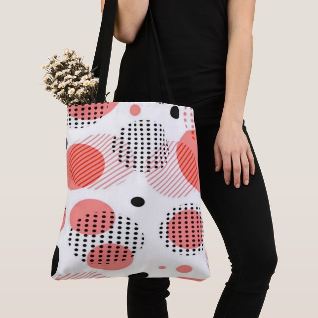 Orange Circles with Black Polka Dots pattern Tote Bag (Close Up)