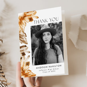 Orange Citrine Watercolor Crystal Photo Graduation Thank You Card