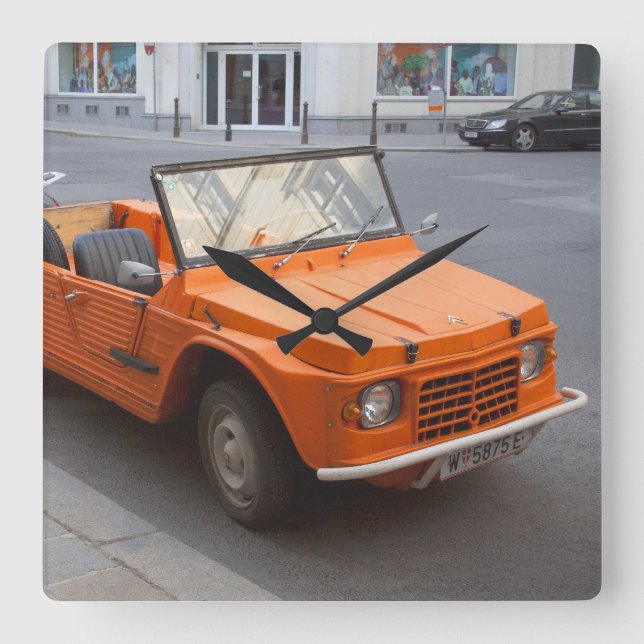 Orange Citroën Mehari Square Wall Clock (Front)
