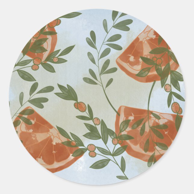 Orange Citrus and Greenery Classic Round Sticker (Front)