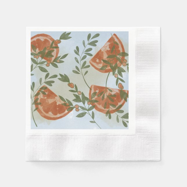 Orange Citrus and Greenery Napkin (Front)