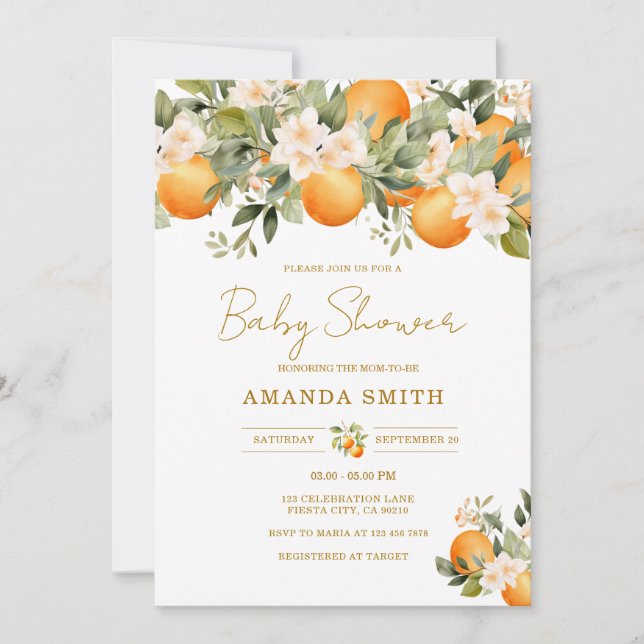 Orange Citrus Baby Shower Invitation (Front)