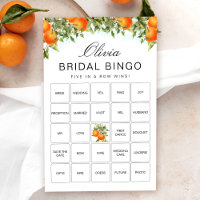 Orange Citrus Bingo Bridal Shower Game Card