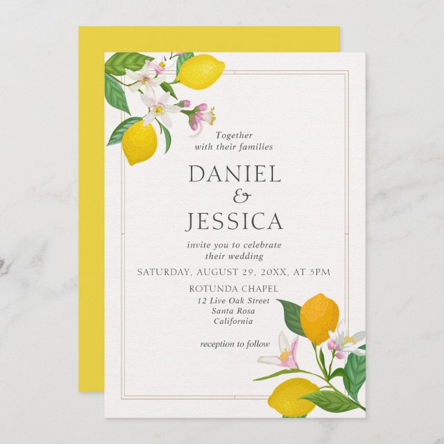 Orange citrus blossom watercolor botanical invitation (Front/Back)