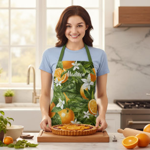 Orange Citrus Blossoms Personalized Name Gift Apron