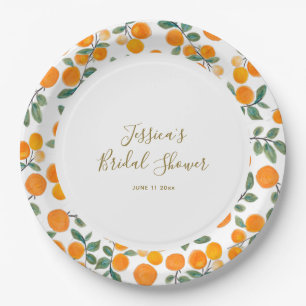 Orange Citrus Border Script Name Bridal Shower Paper Plate