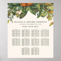 Orange citrus botanica floral wedding seating plan