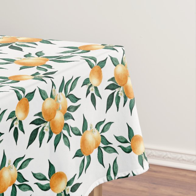 Orange citrus botanical pattern tablecloth (In Situ)