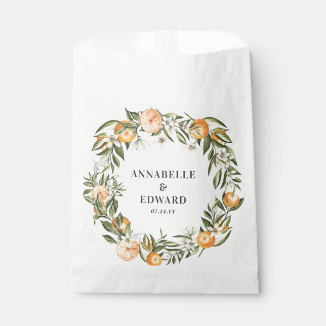orange citrus botanical wedding thank you favour favour bag (Front)