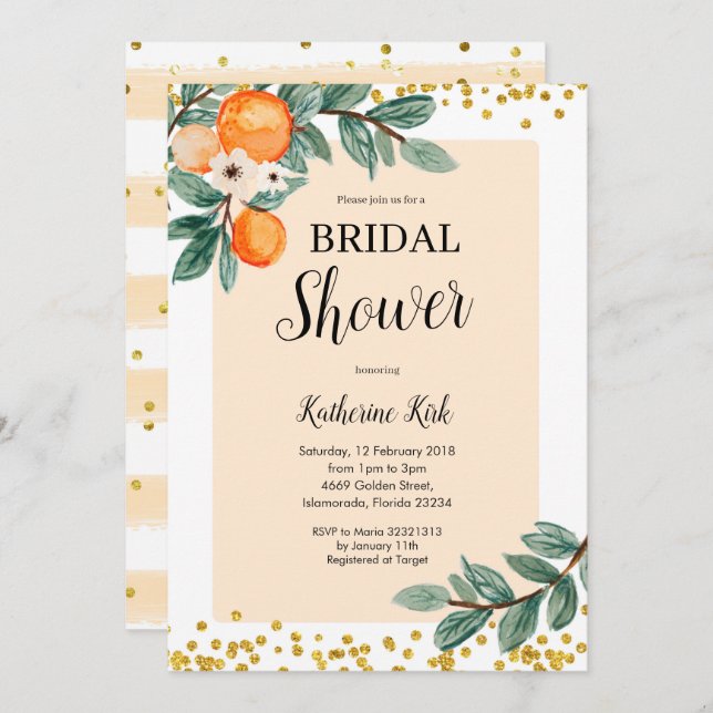 Orange Citrus Bridal Shower Invitation (Front/Back)
