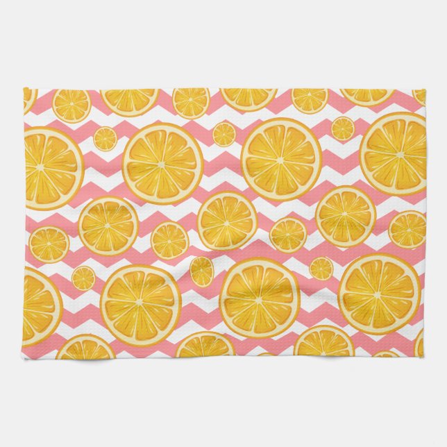 Orange Citrus Chevron Stripes Kitchen Towel (Horizontal)