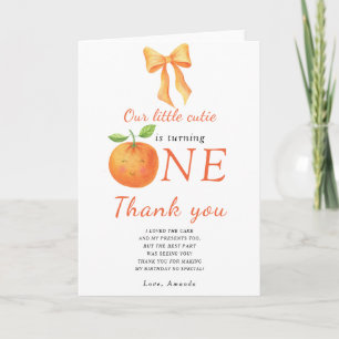 Orange citrus cutie Kids birthday party thank you Card